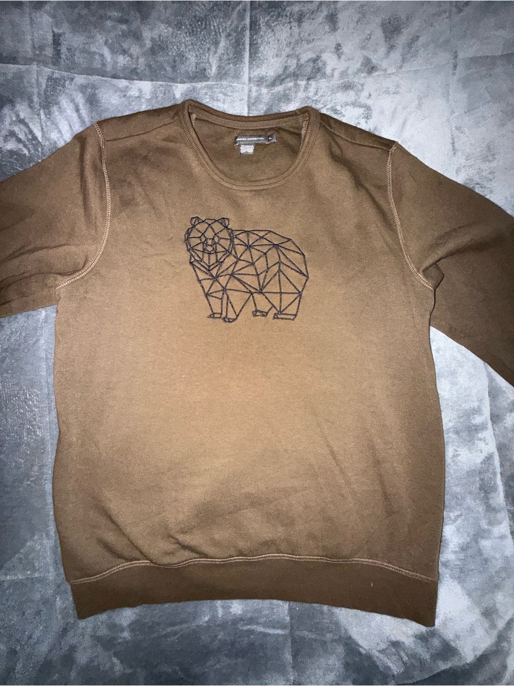 French Connection Brown Crewneck Sweater with Geometric Bear
